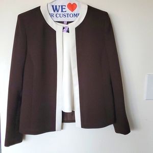 Cream & Brown Kasper 3-piece size 4 Petite Skirt Suit